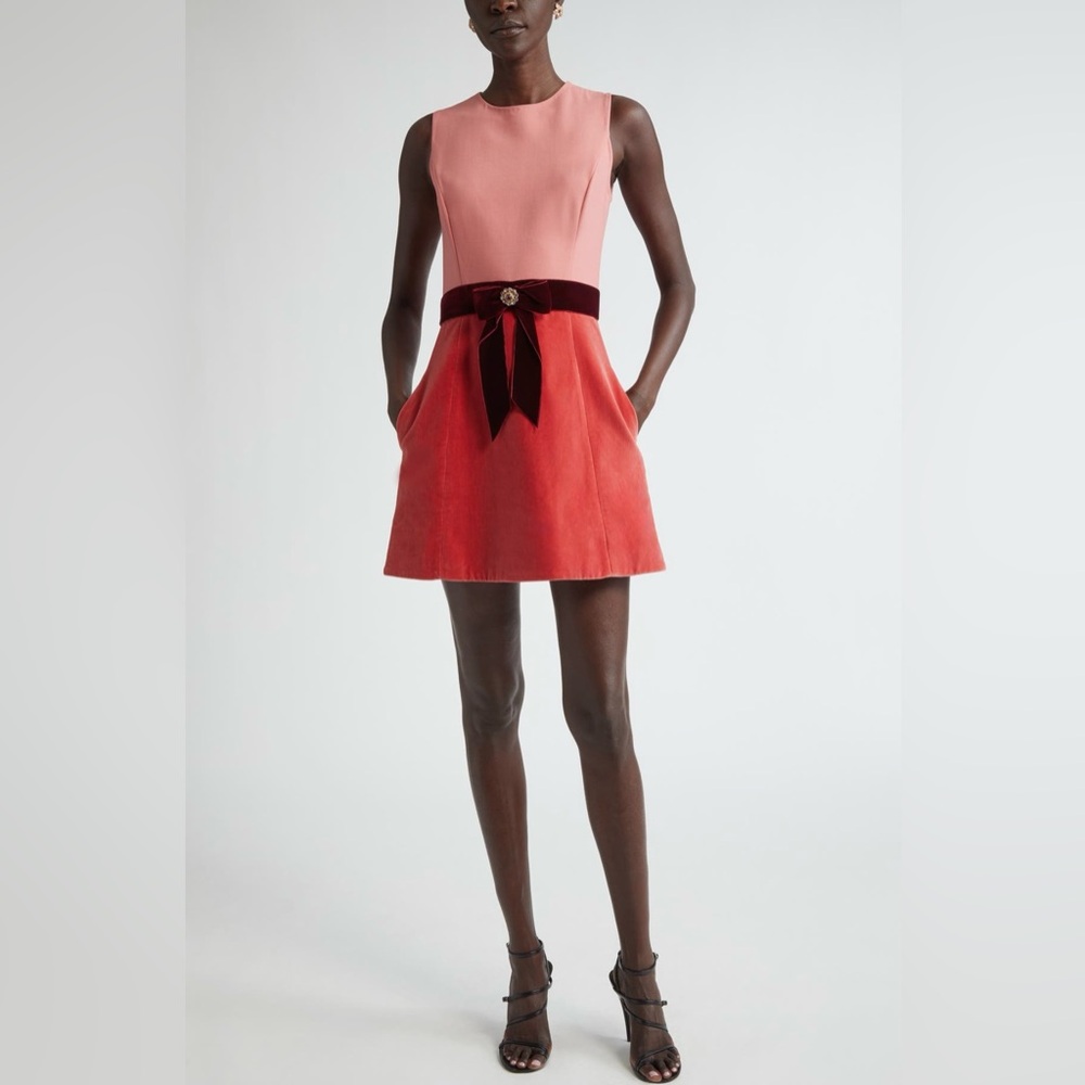 NWT Authentic Oscar de la Renta Belted Colorblock Fit & Flare Dress